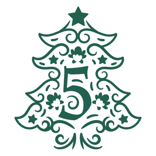 Árbol de Navidad verde con el número cinco. Diseño PNG
