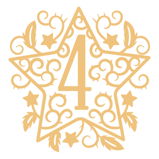 Estrela dourada com um número 4 Desenho PNG