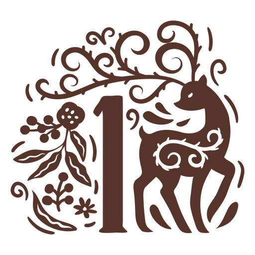 Imagen de un reno con un número 1. Diseño PNG