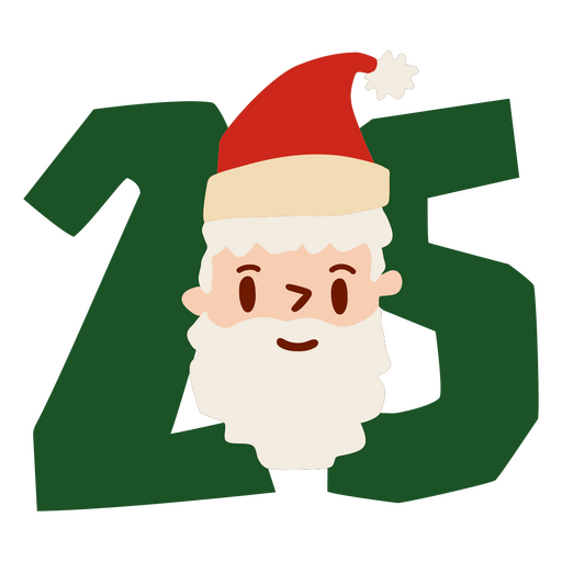 Papá Noel de dibujos animados con el número 25. Diseño PNG