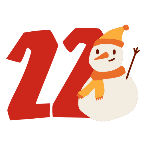 Boneco de neve usando um lenço e segurando o número 22 Desenho PNG