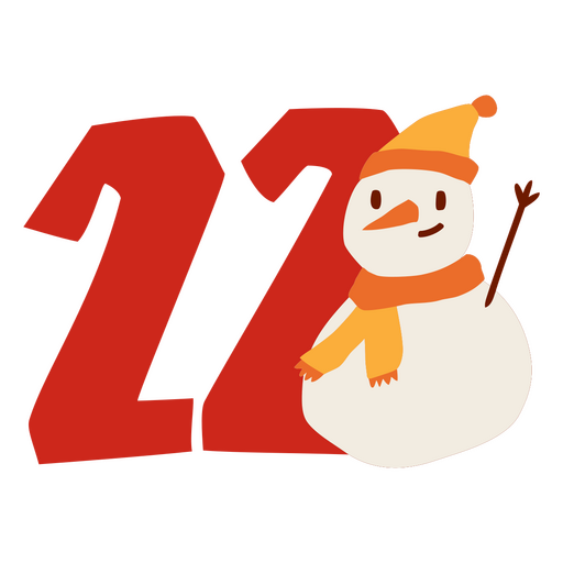 Schneemann trägt einen Schal und hält die Zahl 22 PNG-Design