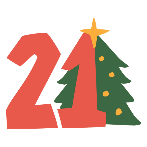 Árbol de Navidad con el número 21. Diseño PNG