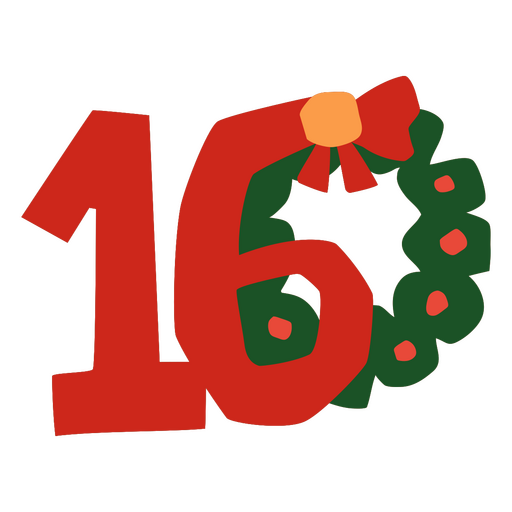 Christmas wreath with the number 16 PNG Design