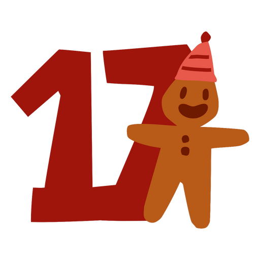 Gingerbread man in a hat with the number 17 PNG Design