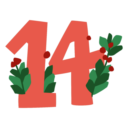The number 14 with holly leaves PNG Design