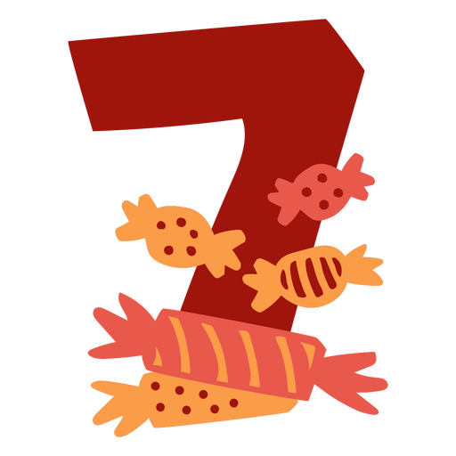 Number seven with candy and candy canes PNG Design