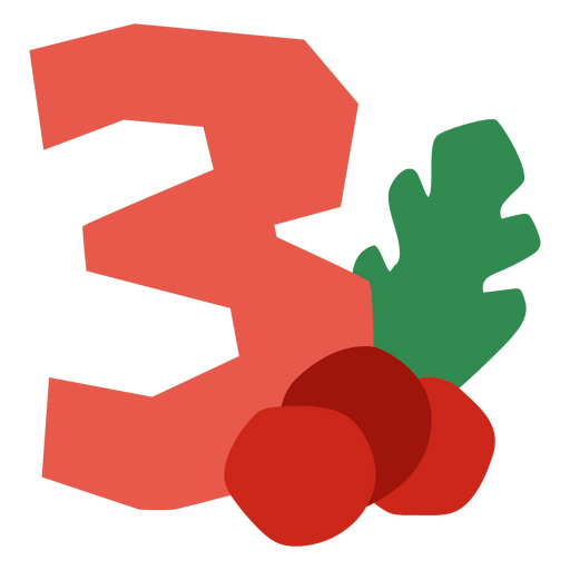 Die Nummer 3 mit roten Beeren und Blättern PNG-Design