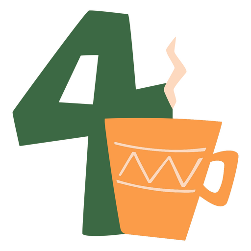 Cup of coffee with the number 4 on it PNG Design