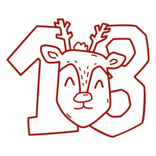 Veado vermelho com chifres e o número 13 Desenho PNG