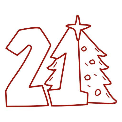 Dibujo de un árbol de navidad y el número 21. Diseño PNG