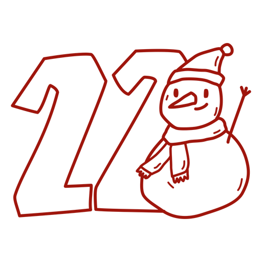 Dibujo de un muñeco de nieve con el número 22. Diseño PNG