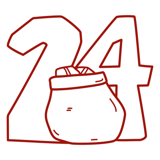 Dibujo de un bolso con el número 24 Diseño PNG