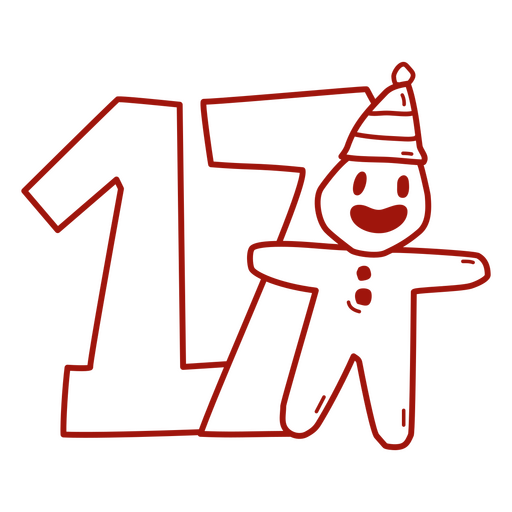 Die Zahl 17 mit einem Lebkuchenmann mit Hut PNG-Design