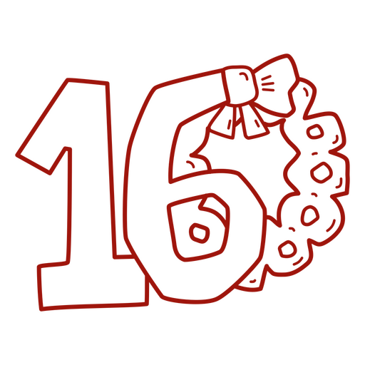 Black and white image of the number 16 PNG Design