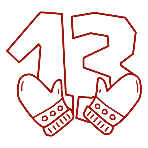 The number 13 with mittens PNG Design