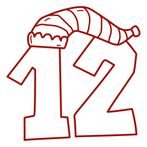Imagen en blanco y negro de un sombrero con el número 12. Diseño PNG