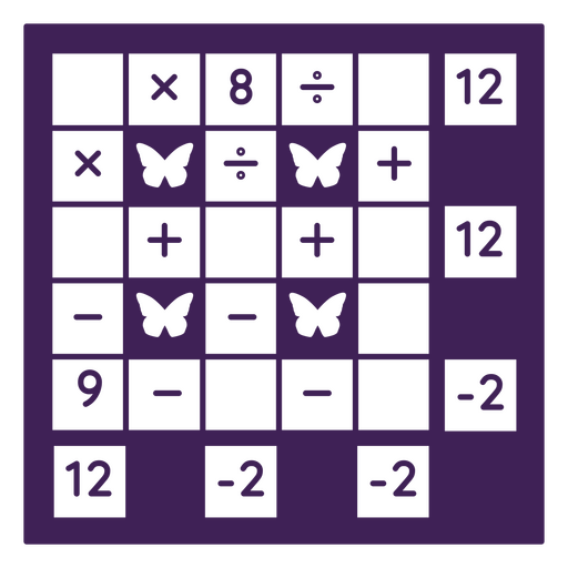 Cuadrado morado con números y mariposas. Diseño PNG