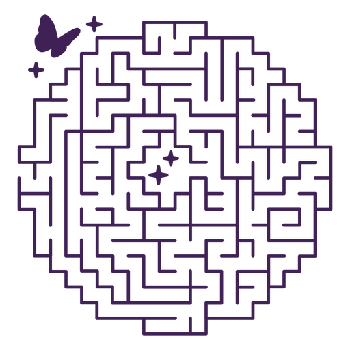 Labirinto roxo com uma borboleta no meio Desenho PNG