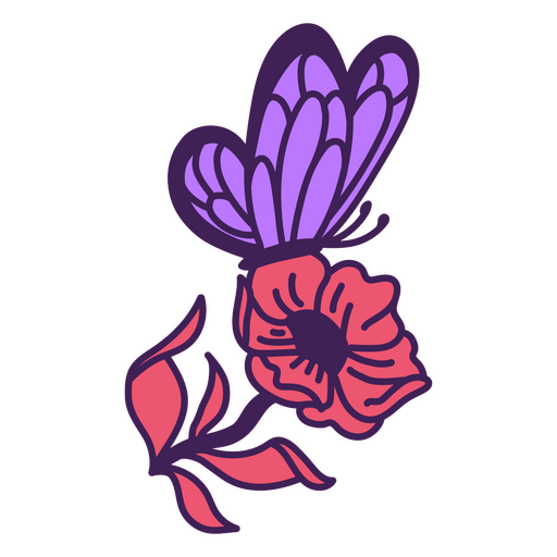 Borboleta com uma flor Desenho PNG