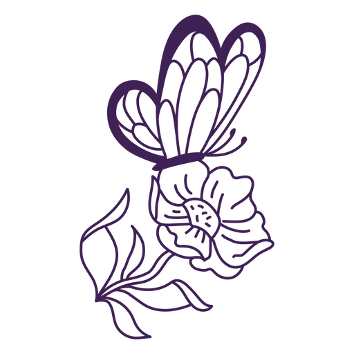Elegant butterfly and floral line art design for t-shirt PNG Design