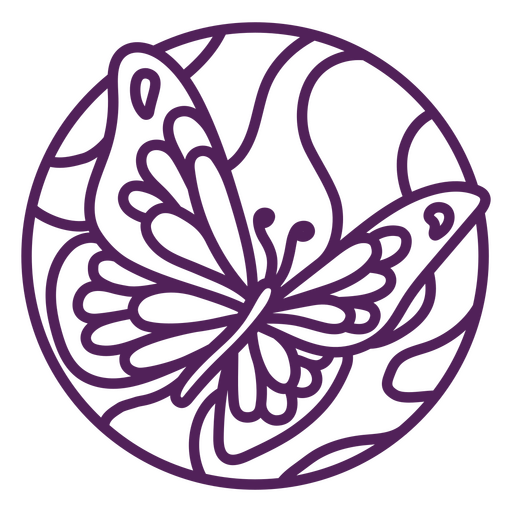 Mariposa morada en un círculo Diseño PNG