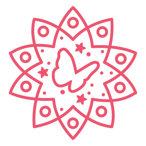 Flor rosa con una mariposa en el centro. Diseño PNG