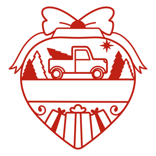 Red christmas ornament with a truck and trees PNG Design