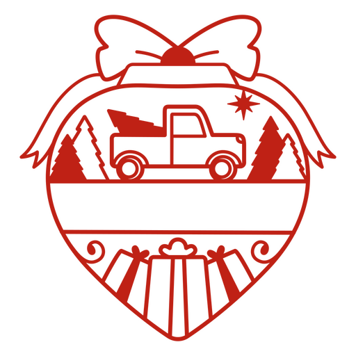 Rote Weihnachtsverzierung mit einem LKW und Bäumen PNG-Design