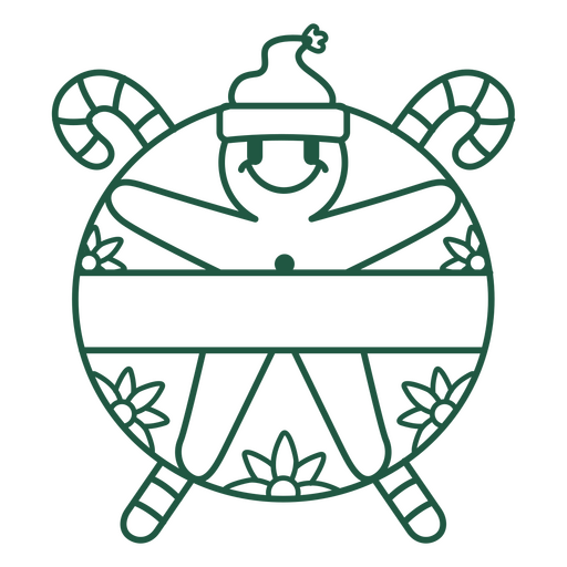 Logotipo verde con un hombre de jengibre y bastones de caramelo. Diseño PNG
