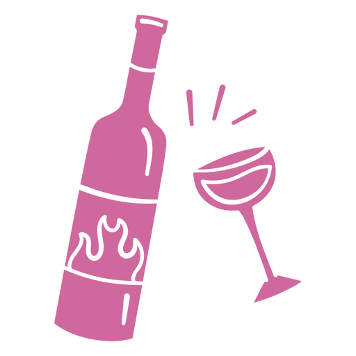 Verspielte rosa Weinflasche und Glasillustration PNG-Design