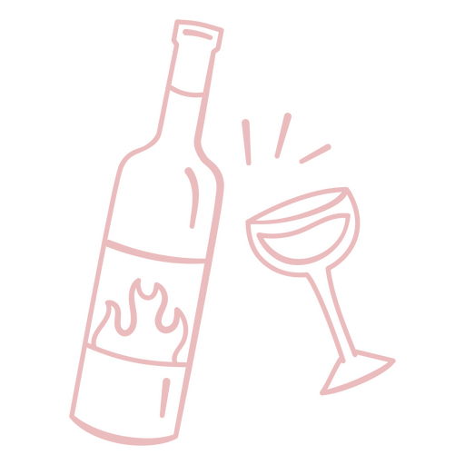 Ilustración elegante de cóctel con botella de vino y copa. Diseño PNG