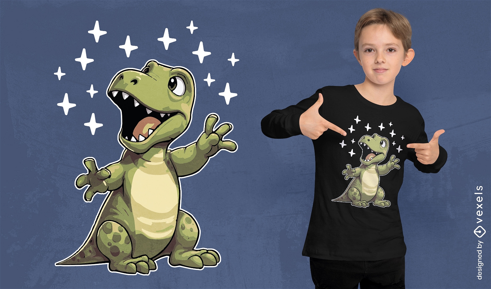 Diseño de camiseta de dibujos animados de personaje t-rex.