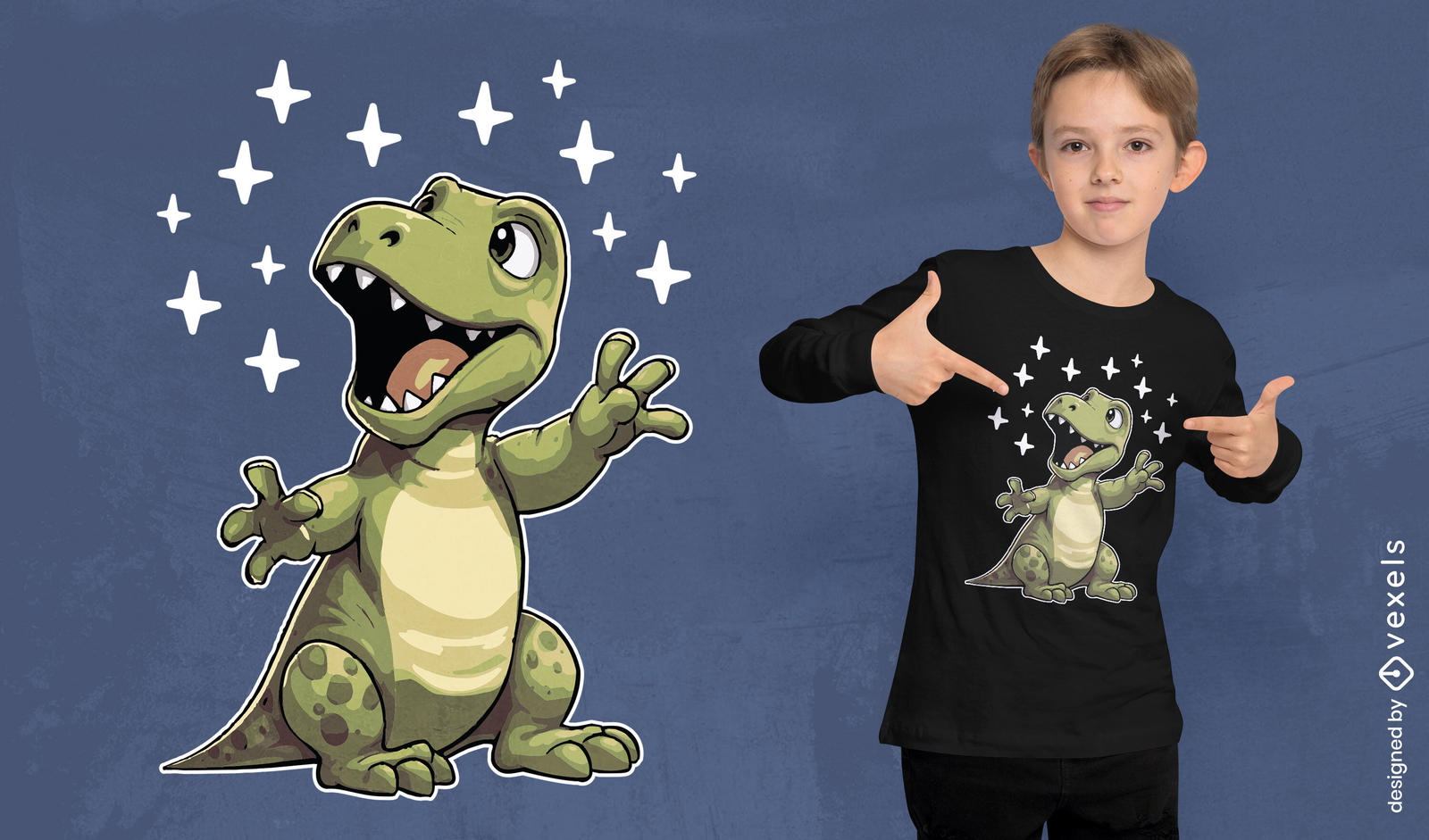 Diseño de camiseta de dibujos animados de personaje t-rex.