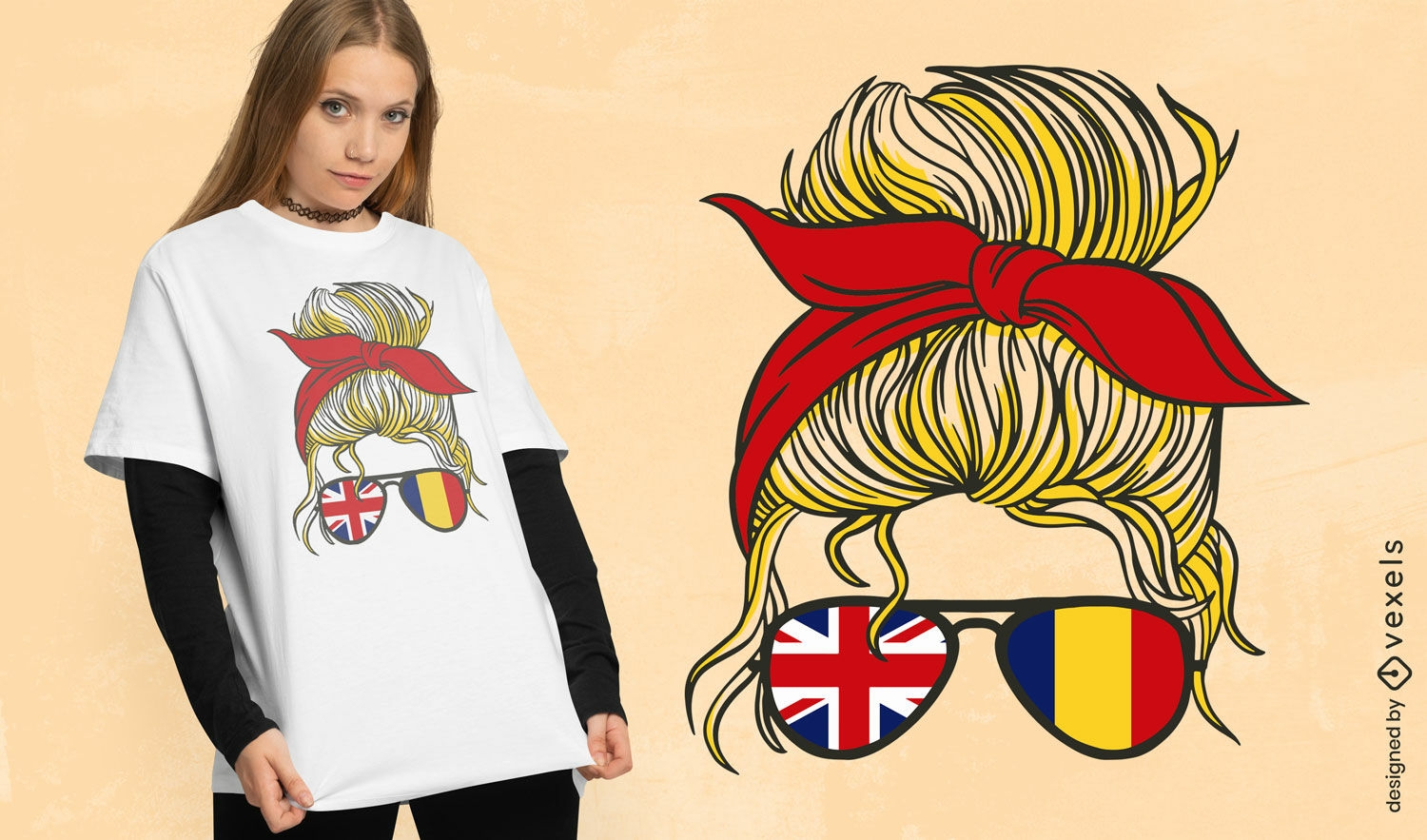 T-Shirt-Design mit englischen und rumänischen Flaggen