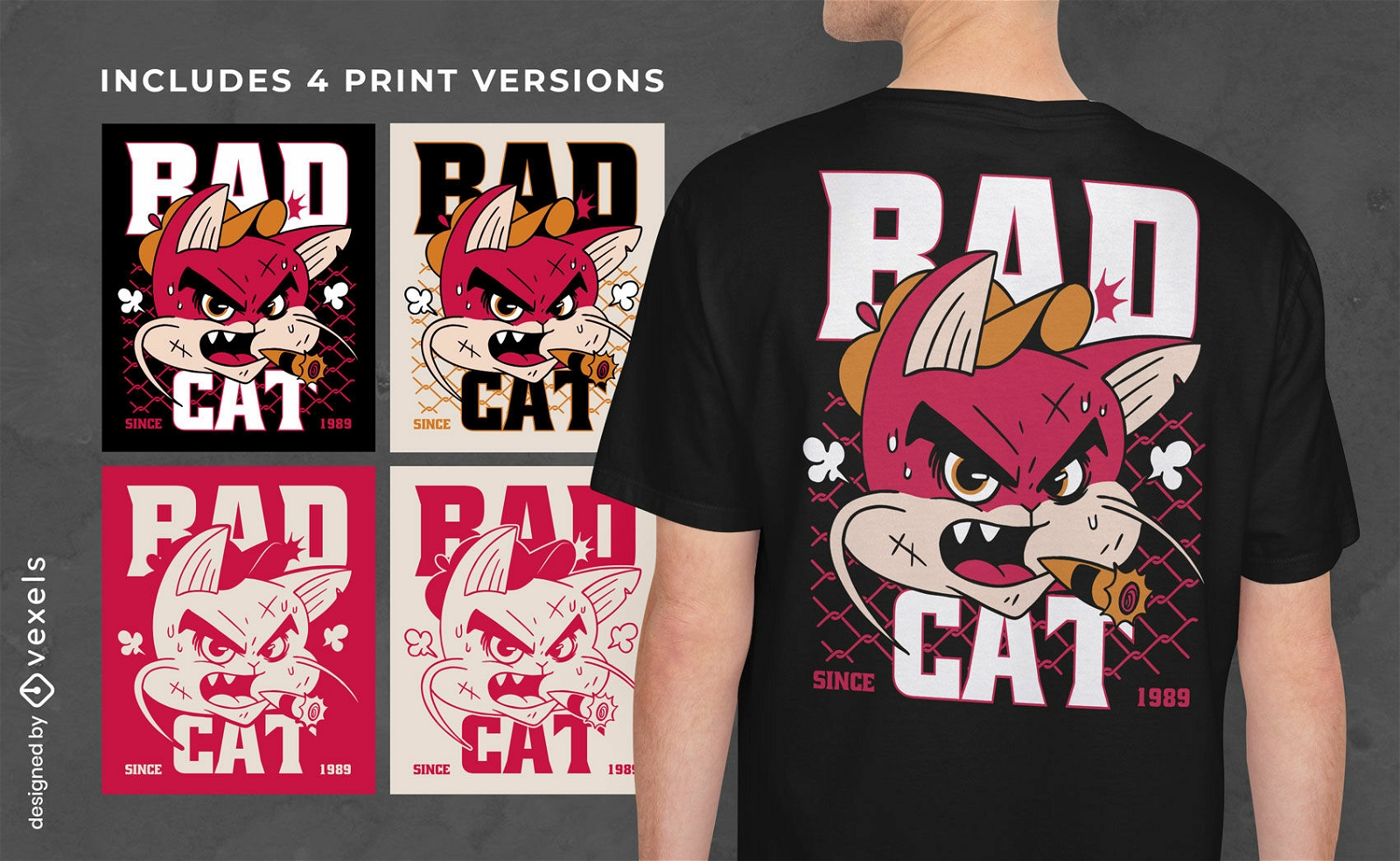 Rauchendes T-Shirt-Design mit Katzenmotiv, mehrfarbig