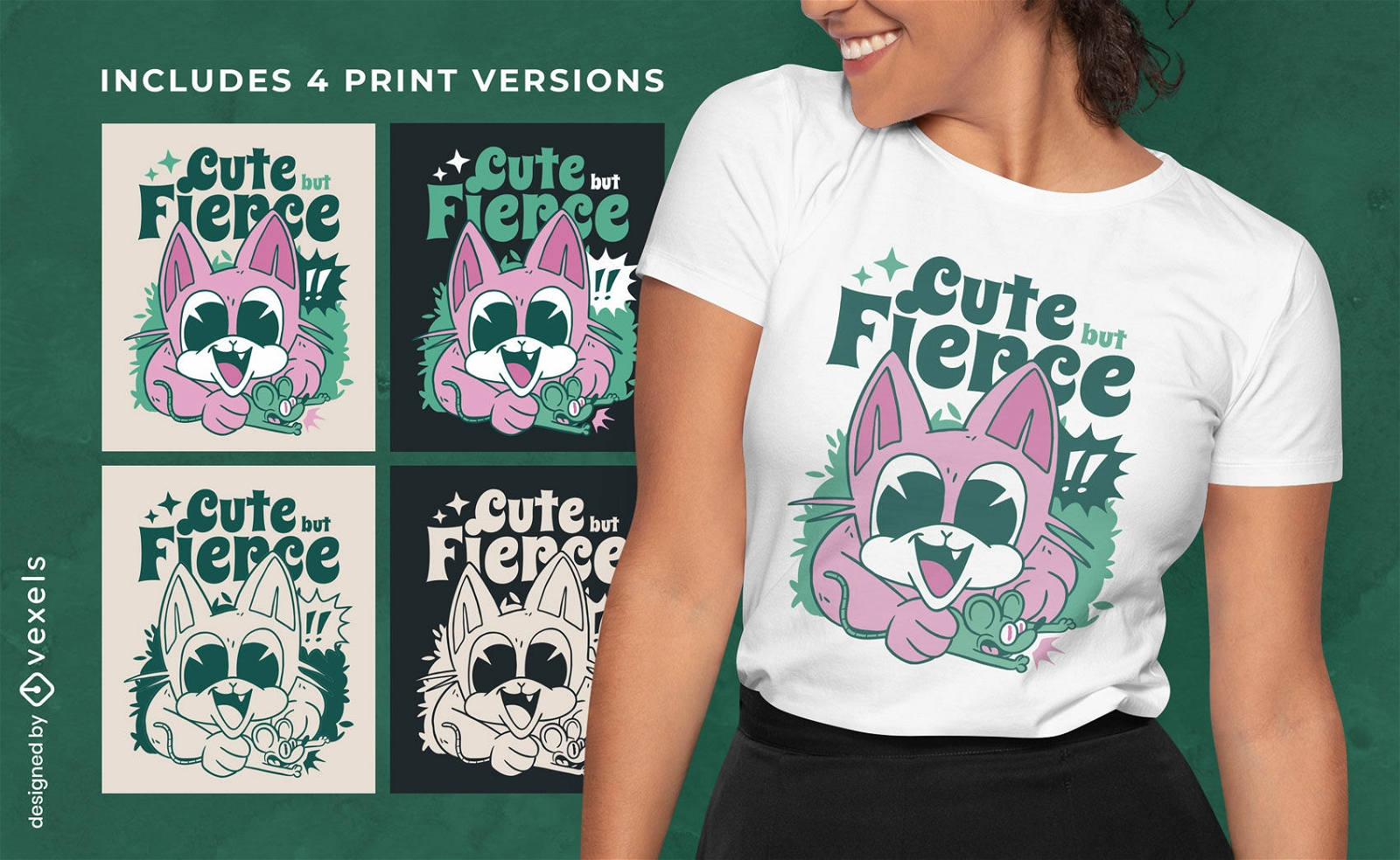 Pink Cat Animal T-shirt Design Multicolor Vector Download