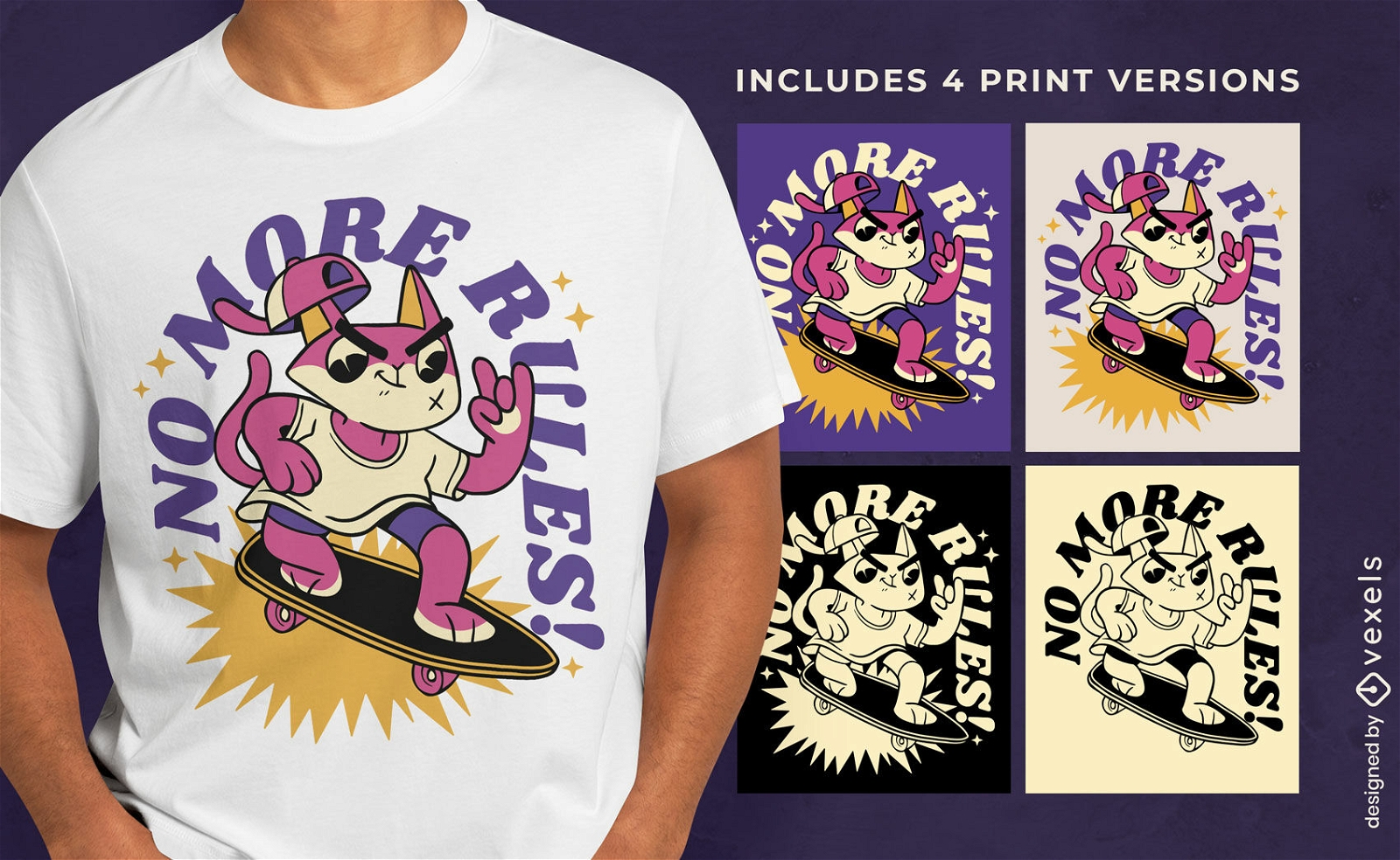 Cat skateboarding t-shirt design multicolor