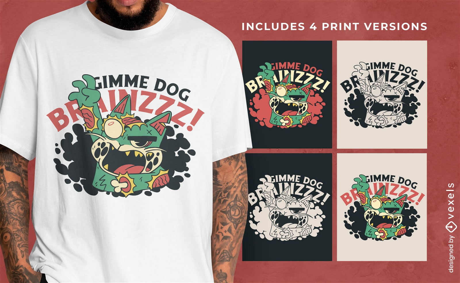 Zombie-Katzen-T-Shirt-Design mehrfarbig