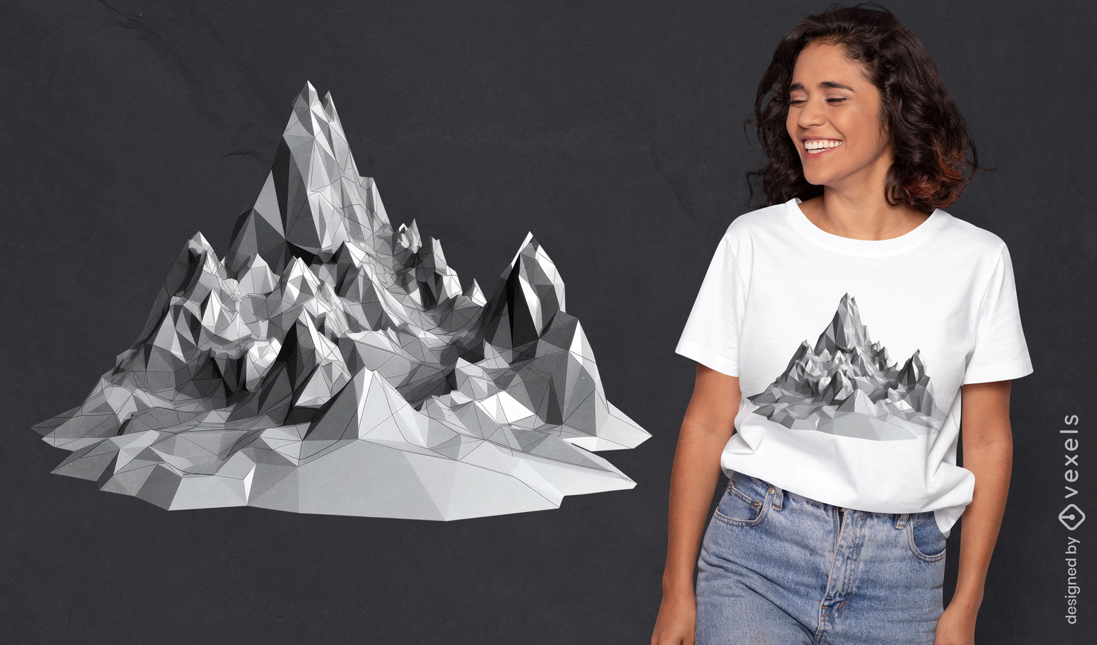 Diseño de camiseta 3D de montaña nevada en la naturaleza.