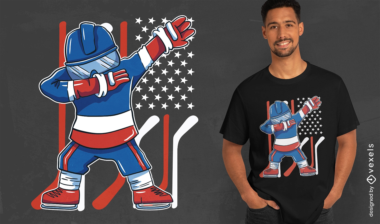 T-Shirt-Design eines amerikanischen Eishockeyspielers