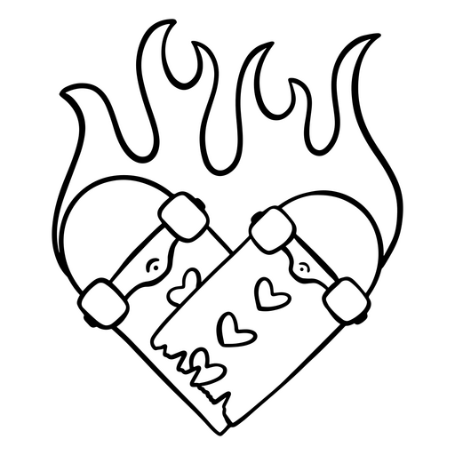 Coração flamejante com design de skate vintage Desenho PNG