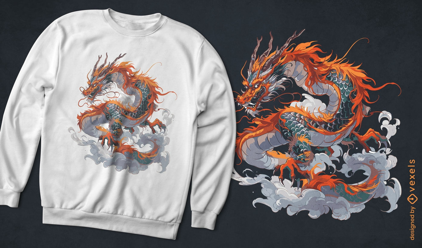 Orangefarbenes chinesisches Drachen-T-Shirt-Design