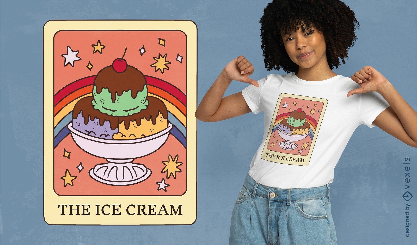 El diseño de la camiseta del tarot del helado.