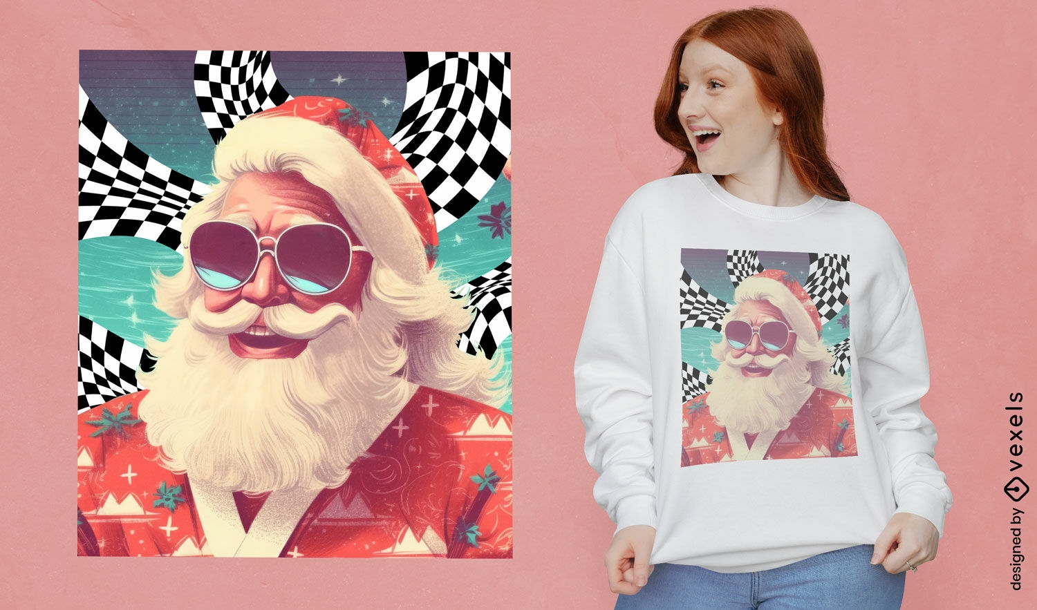 Diseño de camiseta vintage de Papá Noel con gafas de sol.
