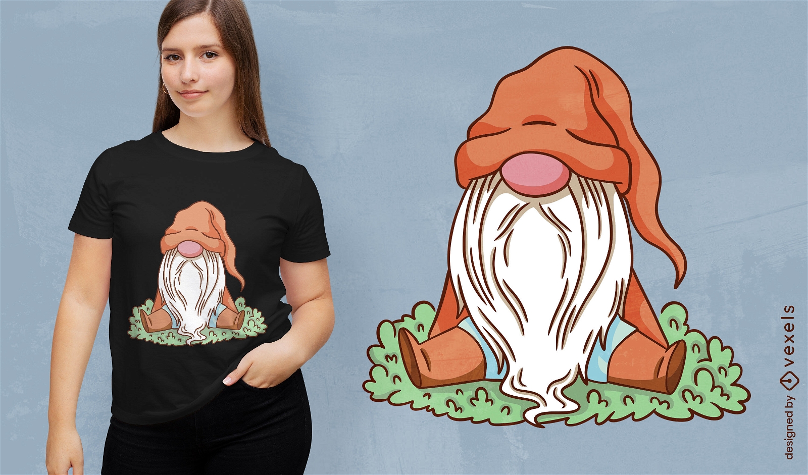Gnome sitting on grass t-shirt design