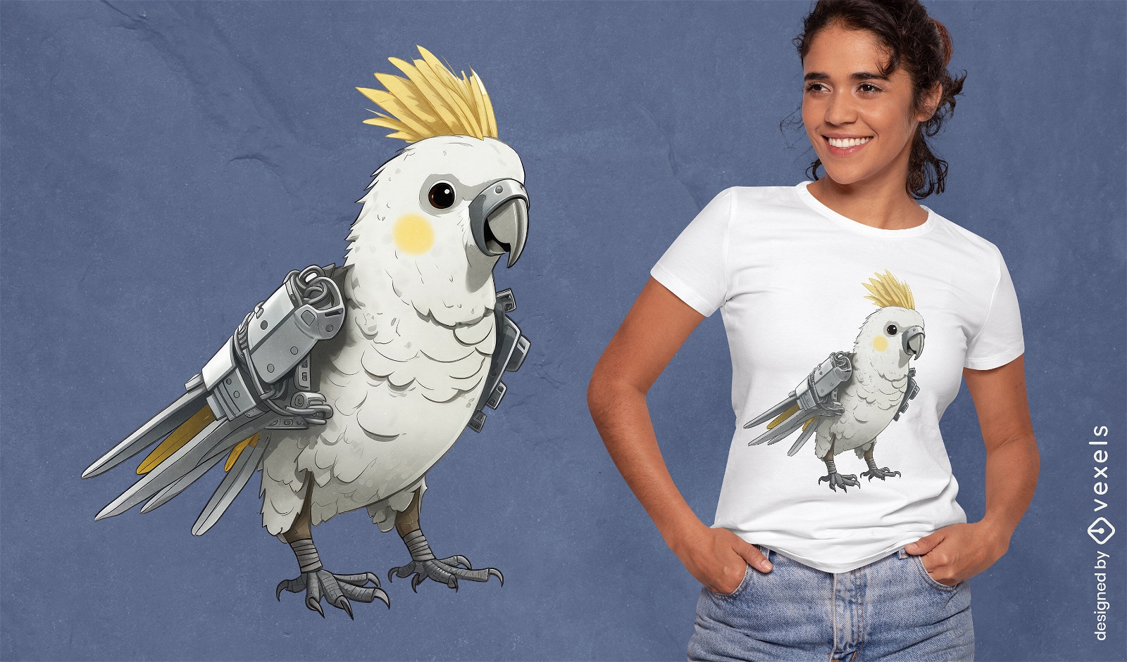 Diseño de camiseta de robot pájaro cacatúa