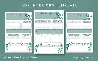 Leaves and plants diary design template KDP