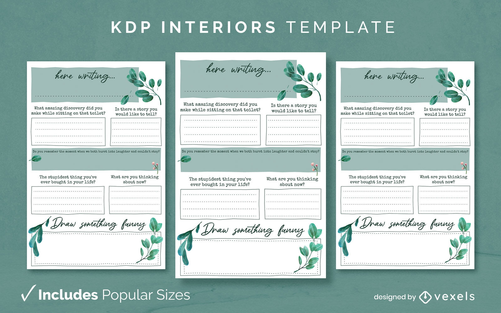 Leaves And Plants Diary Design Template KDP Vector Download