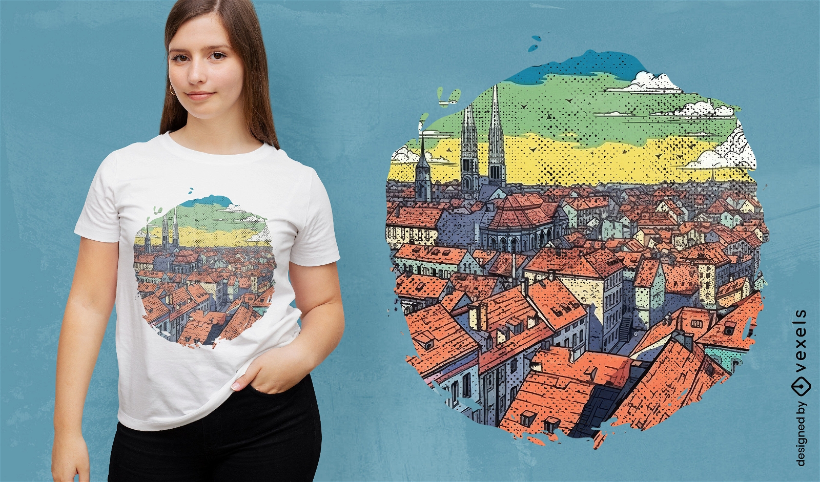Kroatien-Stadtillustrations-T-Shirt-Design
